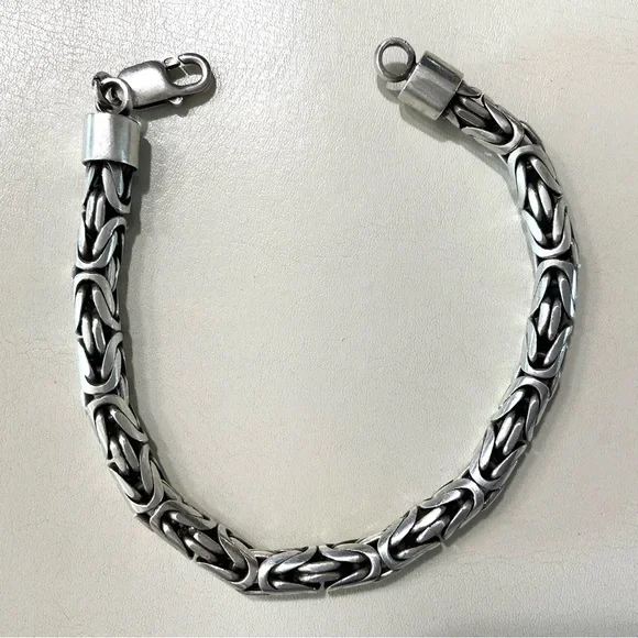 925 Sterling Silver Round King Chain Bracelet, Byzantine 8 1/2” 5mm